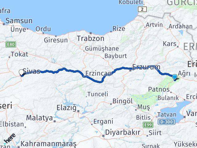 Ağrı Hamur Sivas Arası Kaç Km - Yol Haritası
