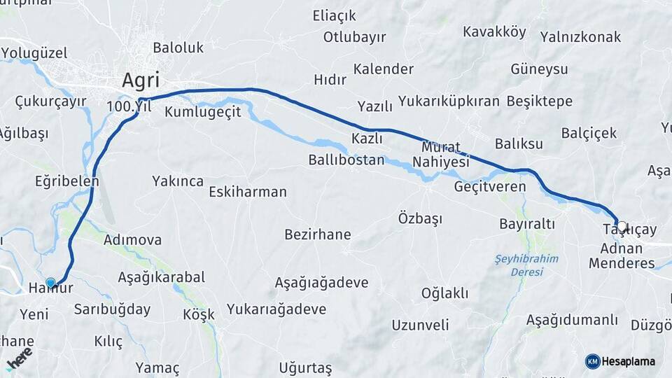 Ağrı Hamur Taşlıçay Arası Kaç Km - Yol Haritası