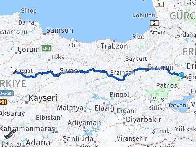 Ağrı Hamur Yozgat Arası Kaç Km - Yol Haritası