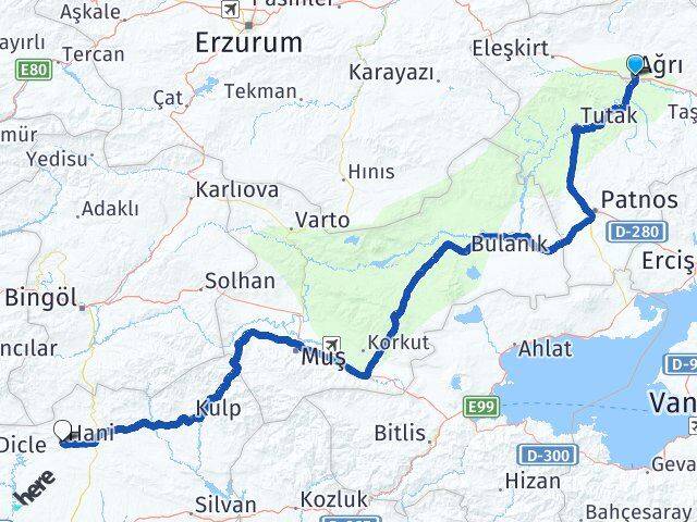 Ağrı Hani Diyarbakır Arası Kaç Km - Yol Haritası
