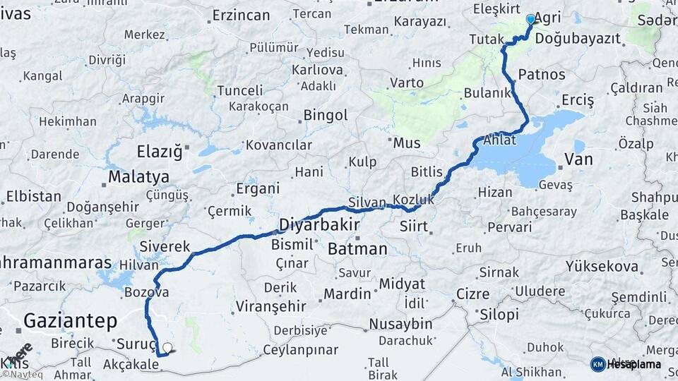 Ağrı Harran Şanlıurfa Arası Kaç Km - Yol Haritası