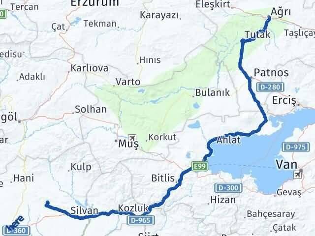 Ağrı Hazro Diyarbakır Arası Kaç Km - Yol Haritası