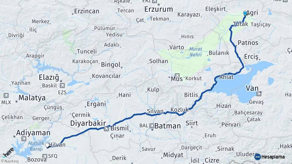 Ağrı Hilvan Şanlıurfa Arası Kaç Km - Yol Haritası