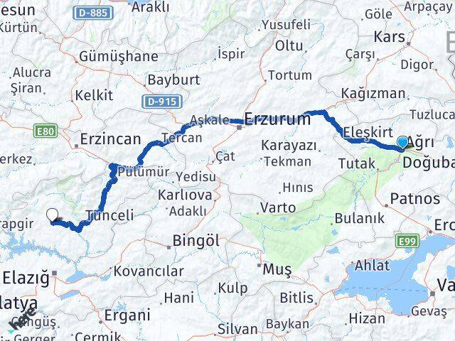 Ağrı Hozat Tunceli Arası Kaç Km - Yol Haritası