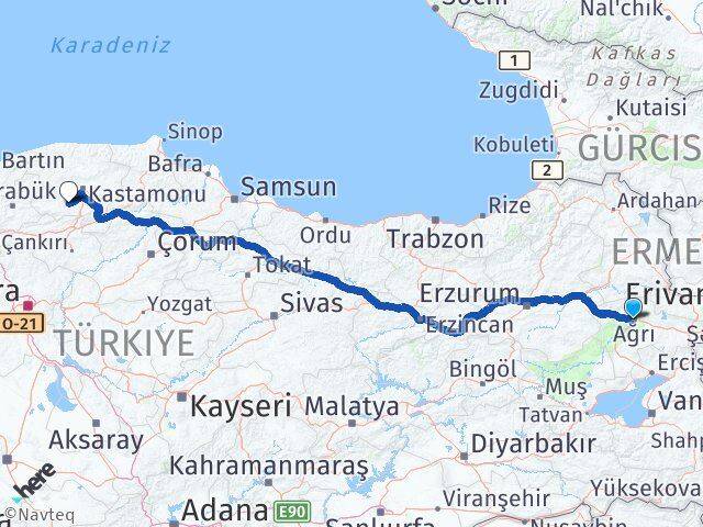Ağrı İhsangazi Kastamonu Arası Kaç Km - Yol Haritası