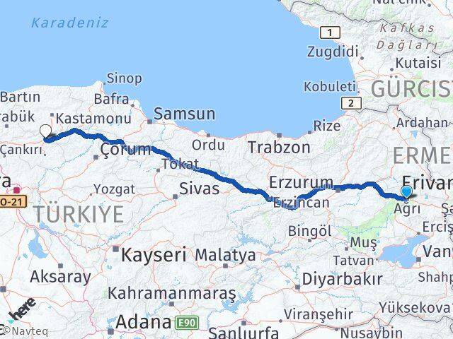 Ağrı Ilgaz Çankırı Arası Kaç Km - Yol Haritası