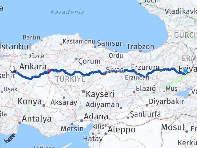 Ağrı İnönü Eskişehir Arası Kaç Km - Yol Haritası