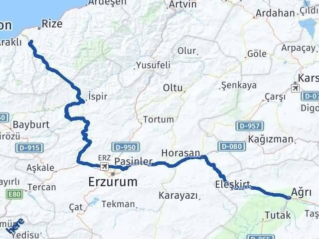 Ağrı Kalkandere Rize Arası Kaç Km - Yol Haritası