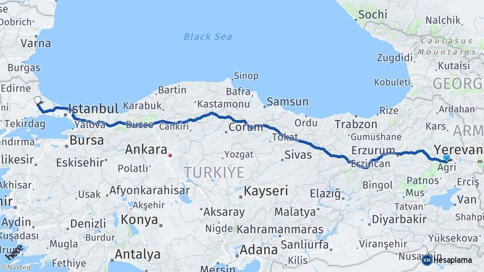 Ağrı Kapaklı Tekirdağ Arası Kaç Km - Yol Haritası