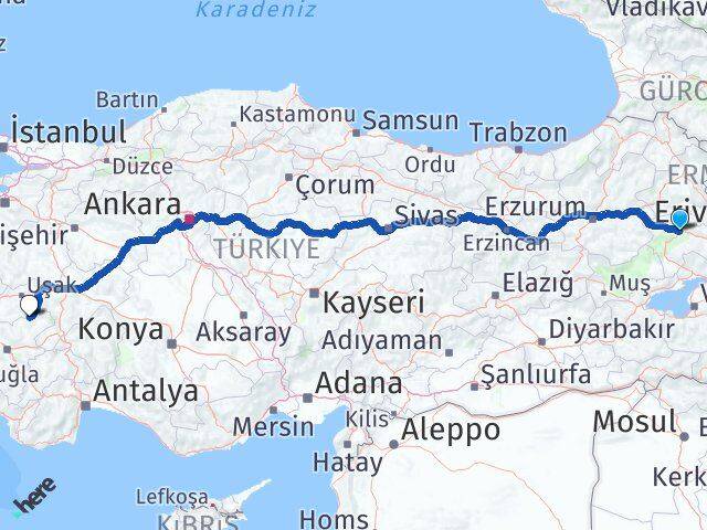 Ağrı Karahallı Uşak Arası Kaç Km - Yol Haritası