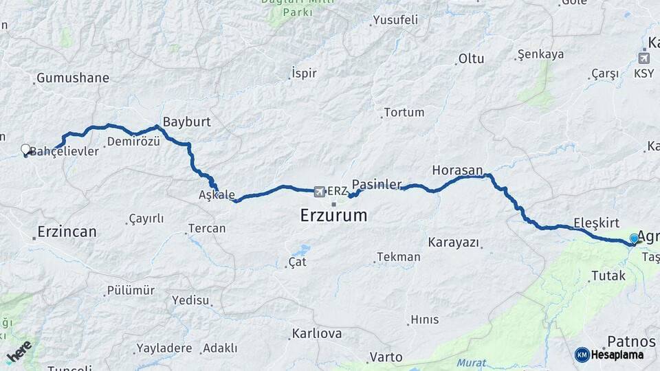 Ağrı Kelkit Gümüşhane Arası Kaç Km - Yol Haritası