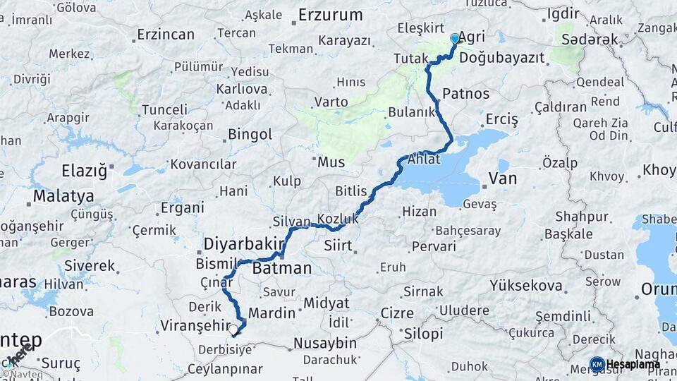 Ağrı Kızıltepe Mardin Arası Kaç Km - Yol Haritası