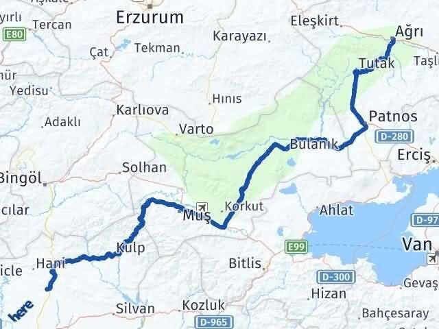 Ağrı Kocaköy Diyarbakır Arası Kaç Km - Yol Haritası
