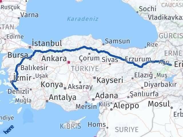 Ağrı Koçarlı Aydın Arası Kaç Km - Yol Haritası