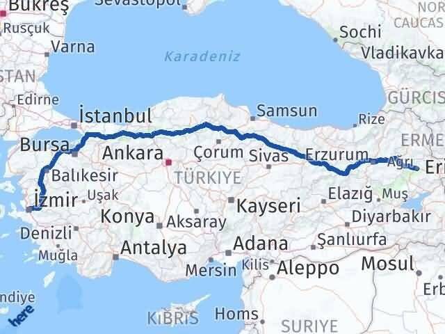 Ağrı Konak İzmir Arası Kaç Km - Yol Haritası
