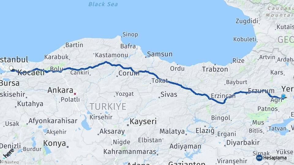 Ağrı Körfez Kocaeli Arası Kaç Km - Yol Haritası