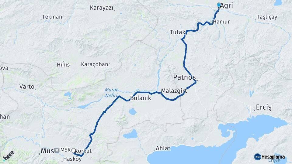 Ağrı Korkut Muş Arası Kaç Km - Yol Haritası