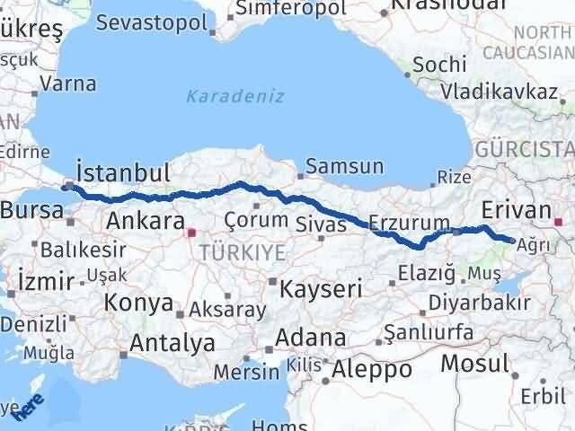 Ağrı Küçükçekmece İstanbul Arası Kaç Km - Yol Haritası