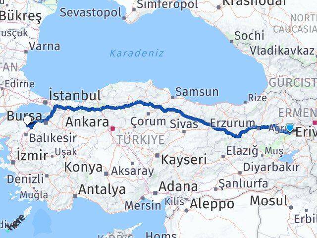 Ağrı Manyas Balıkesir Arası Kaç Km - Yol Haritası
