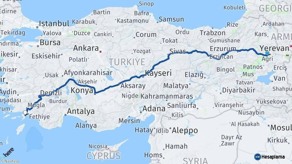 Ağrı Marmaris Muğla Arası Kaç Km - Yol Haritası