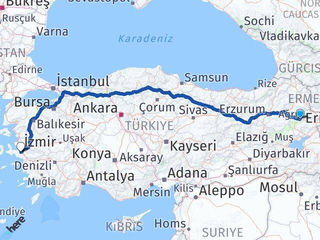 Ağrı Menderes İzmir Arası Kaç Km - Yol Haritası