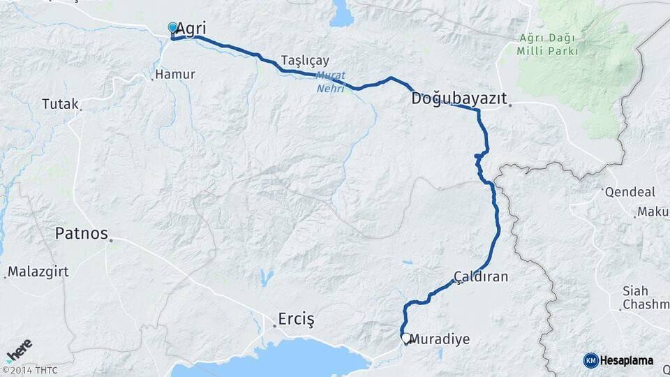 Ağrı Muradiye Van Arası Kaç Km - Yol Haritası