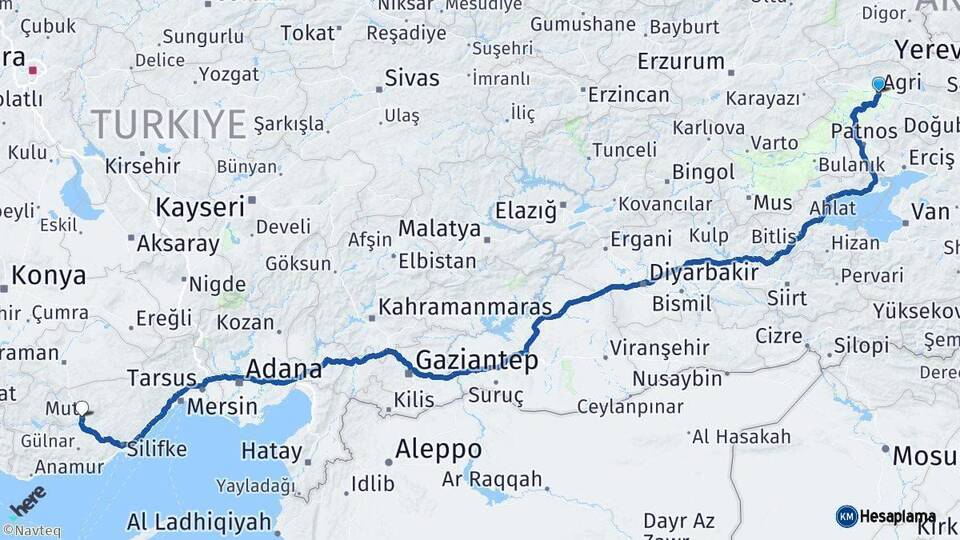 Ağrı Mut Mersin Arası Kaç Km - Yol Haritası