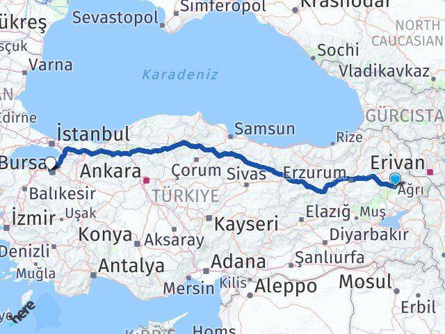 Ağrı Nilüfer Bursa Arası Kaç Km - Yol Haritası
