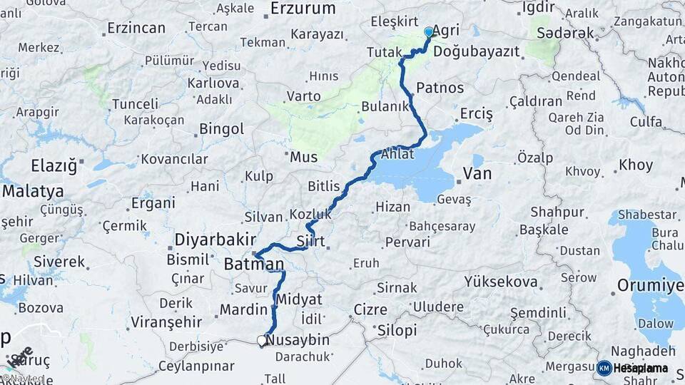 Ağrı Nusaybin Mardin Arası Kaç Km - Yol Haritası