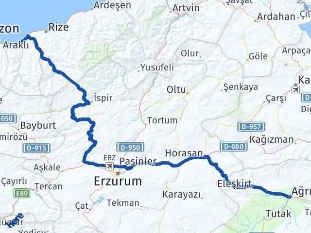 Ağrı Of Trabzon Arası Kaç Km - Yol Haritası