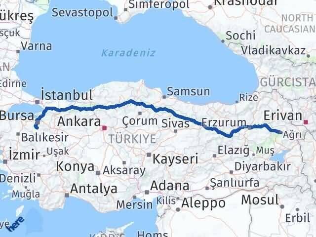 Ağrı Orhaneli Bursa Arası Kaç Km - Yol Haritası