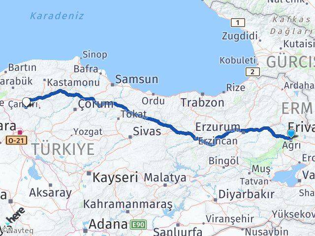 Ağrı Orta Çankırı Arası Kaç Km - Yol Haritası