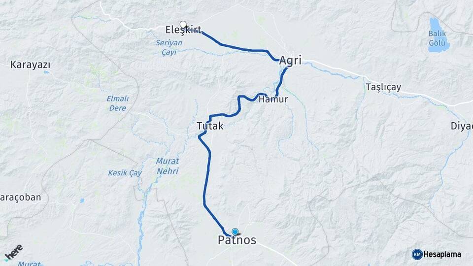 Ağrı Patnos Eleşkirt Arası Kaç Km - Yol Haritası