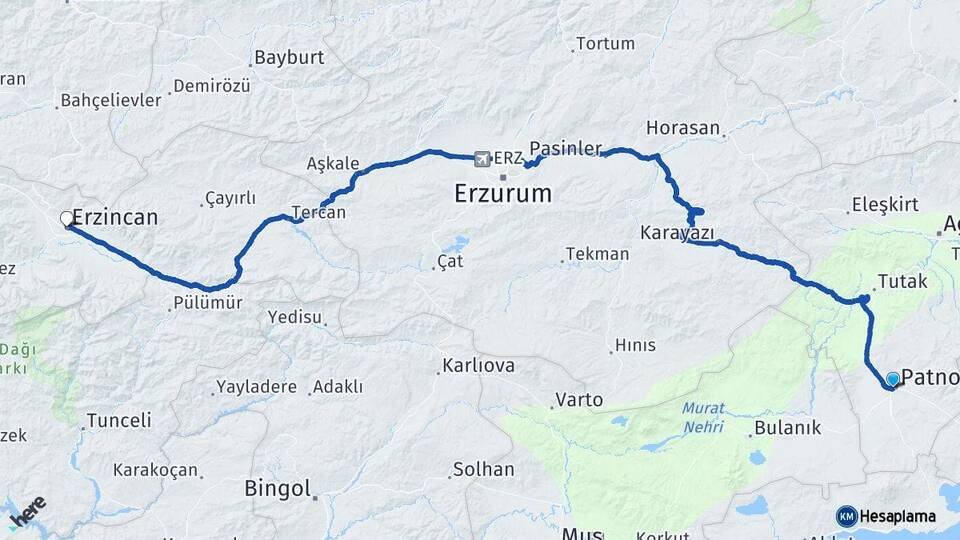Ağrı Patnos Erzincan Arası Kaç Km - Yol Haritası