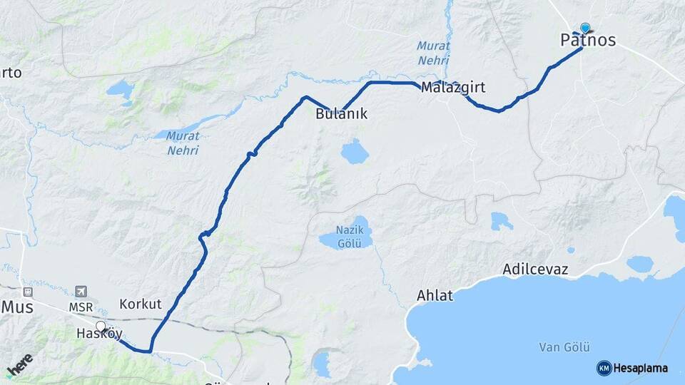 Ağrı Patnos Hasköy Muş Arası Kaç Km - Yol Haritası
