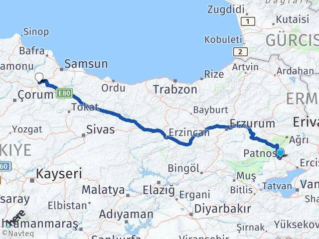 Ağrı Patnos Havza Samsun Arası Kaç Km - Yol Haritası