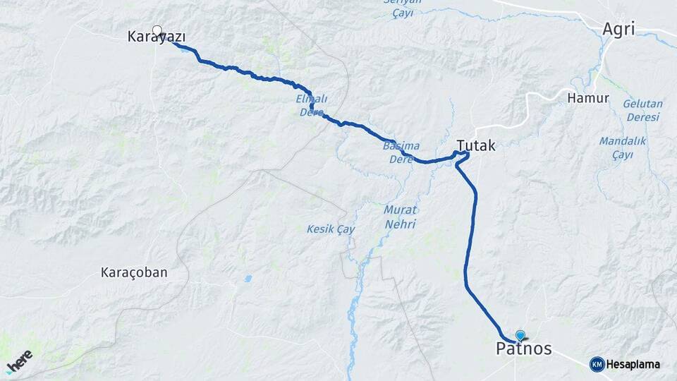 Ağrı Patnos Karayazı Erzurum Arası Kaç Km - Yol Haritası