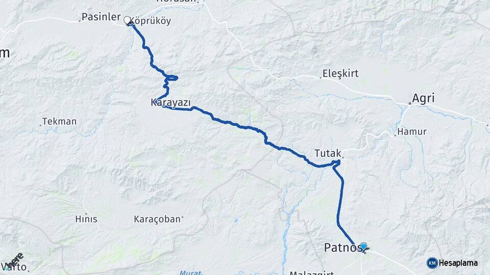 Ağrı Patnos Köprüköy Erzurum Arası Kaç Km - Yol Haritası