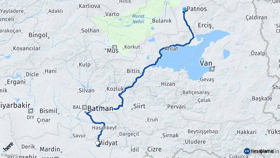 Ağrı Patnos Midyat Mardin Arası Kaç Km - Yol Haritası