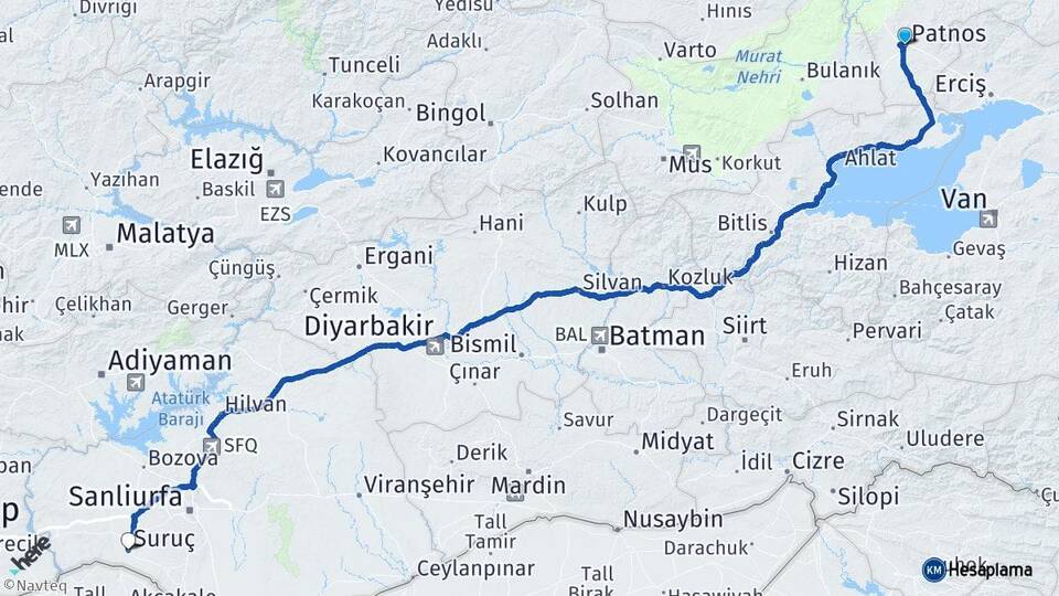 Ağrı Patnos Suruç Şanlıurfa Arası Kaç Km - Yol Haritası