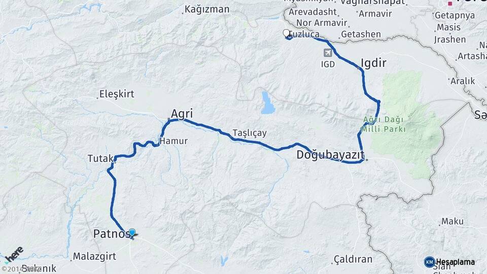 Ağrı Patnos Tuzluca Iğdır Arası Kaç Km - Yol Haritası