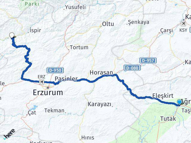 Ağrı Pazaryolu Erzurum Arası Kaç Km - Yol Haritası