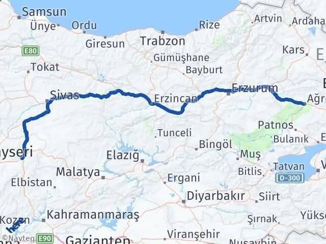 Ağrı Pınarbaşı Kayseri Arası Kaç Km - Yol Haritası