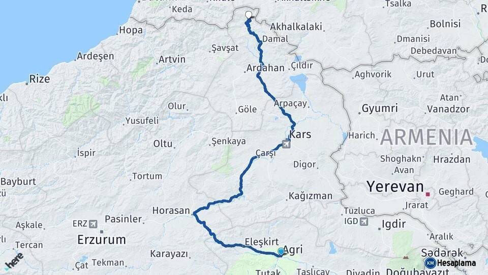 Ağrı Posof Ardahan Arası Kaç Km - Yol Haritası