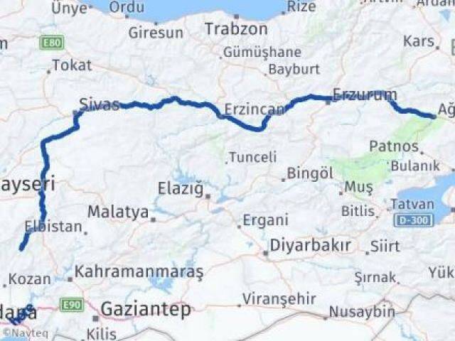 Ağrı Saimbeyli Adana Arası Kaç Km - Yol Haritası