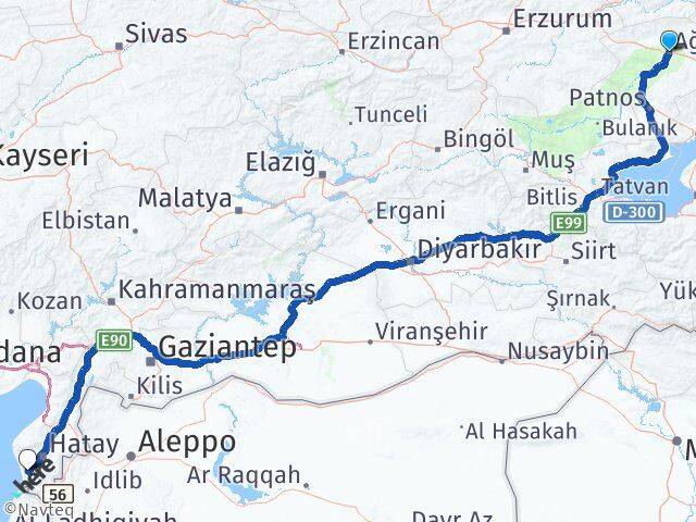 Ağrı Samandağ Hatay Arası Kaç Km - Yol Haritası