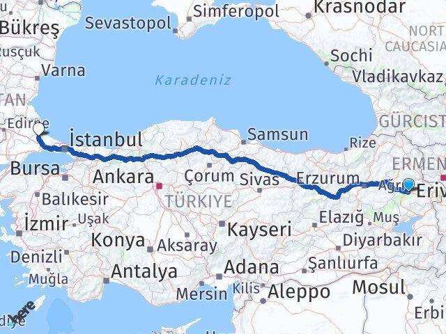 Ağrı Saray Tekirdağ Arası Kaç Km - Yol Haritası