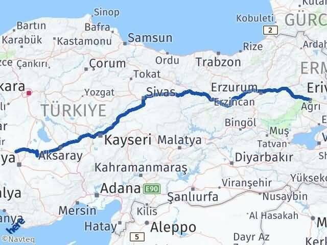 Ağrı Sarayönü Konya Arası Kaç Km - Yol Haritası