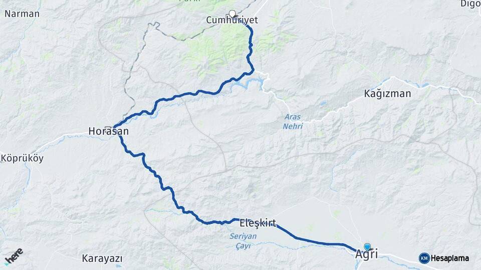 Ağrı Sarıkamış Kars Arası Kaç Km - Yol Haritası