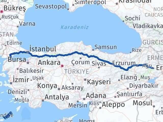 Ağrı Şarköy Tekirdağ Arası Kaç Km - Yol Haritası